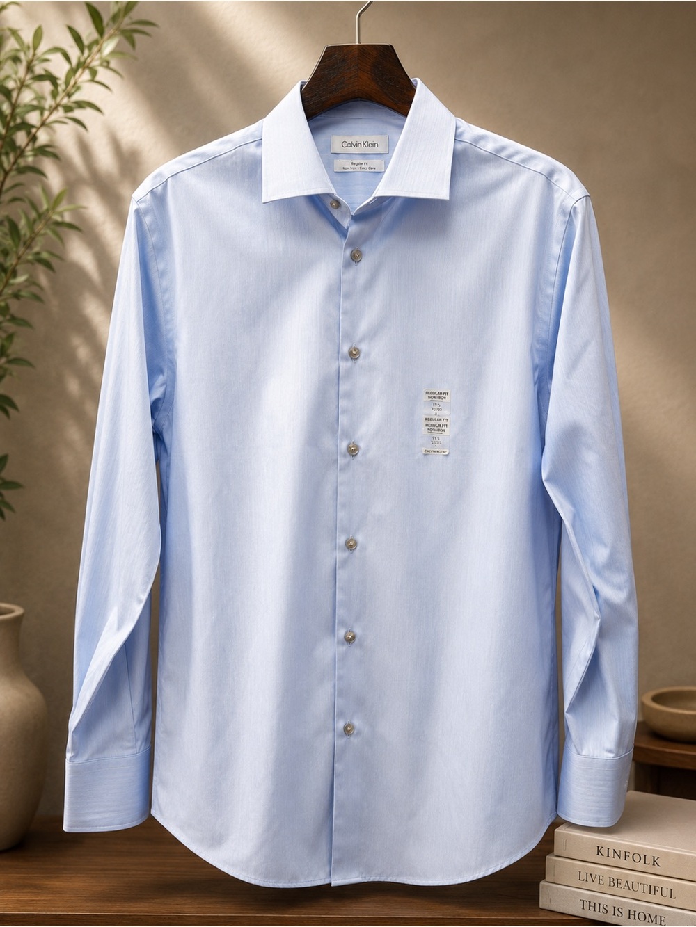 Calvin Klein Light Blue Classic Spread-Collar Dress Shirt